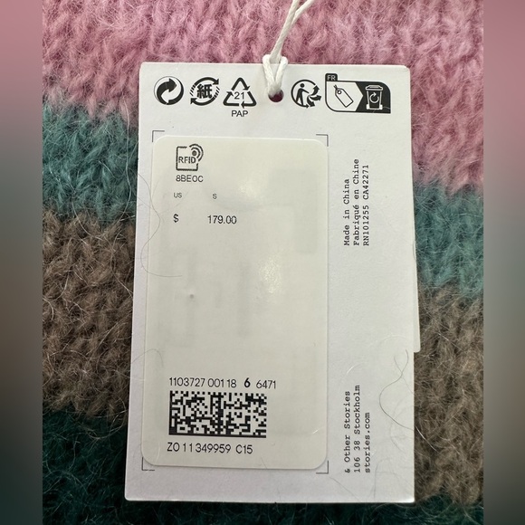 & Other Stories Relaxed Fit Mohair Striped Sweater 21” p2p, size small - Picture 8 of 12